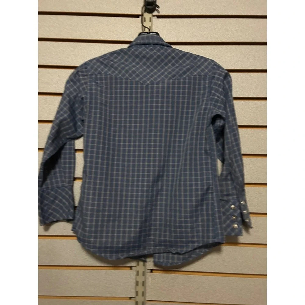 White‎ Horse Kids Blue Plaid Long Sleeve Western Snap Shirt Size M Cowboy Rodeo